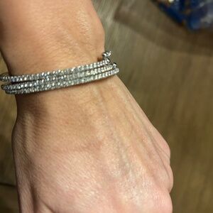 3 Silver Faux Diamond Bangles-Fits any size wrist